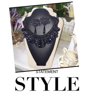 Black sparkly beaded matching necklace and earring set